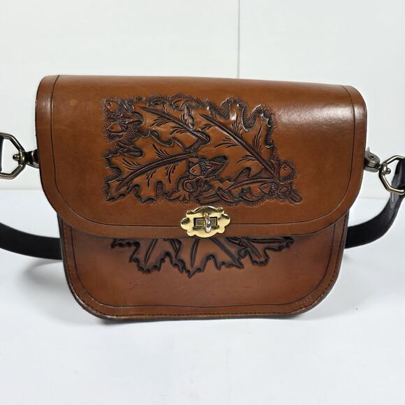 Western Hand Tooled Leather Purse Hippie Boho Embossed Shoulder Bag Western - Picture 2 of 16